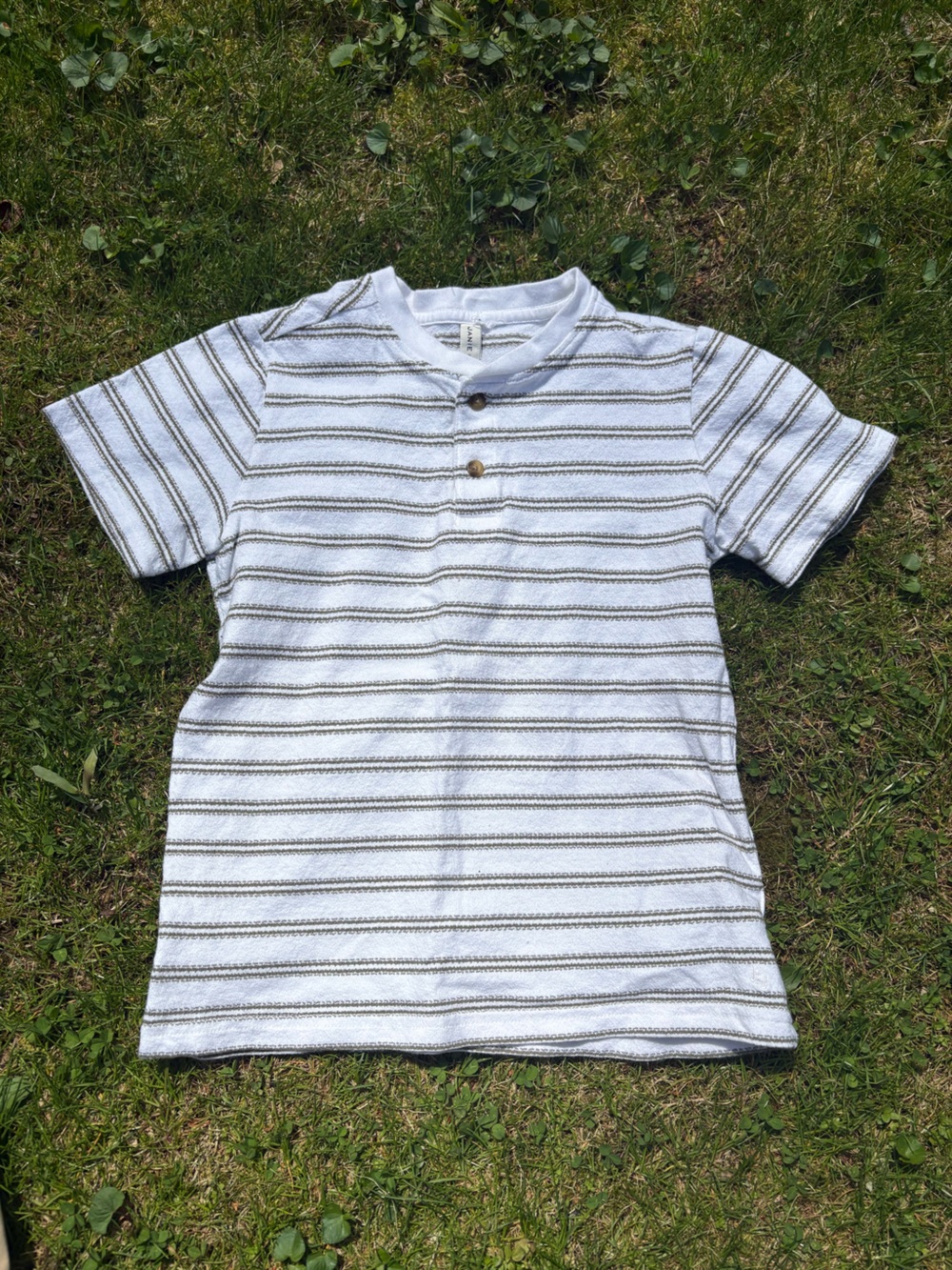 Janie and Jack White and Olive Striped Short Sleeve Polo